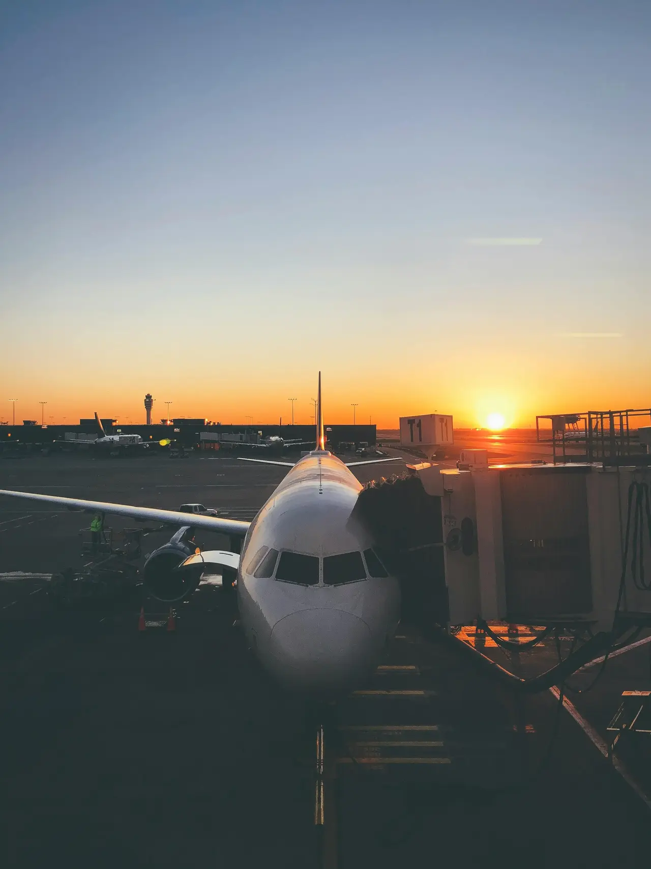 Airplane at sunset
